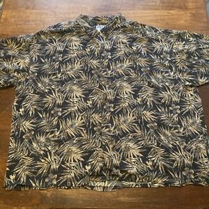 Vintage Big Dogs Hawaiian Shirt Men's Size 5XL Black‎ Palm Tropical Print Cotton